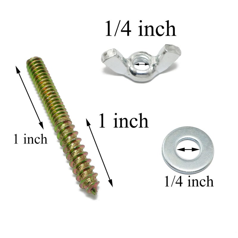 Pro Bamboo Kitchen Hanger Bolts 1/4-20 x 2 Double Head Dowel Screw with Wing Nuts for Wood Furniture - Image 2